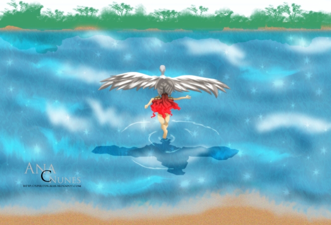 Vatra a voar sobre a água, nas garras do Raj - Copyright (C) Ana C. Nunes